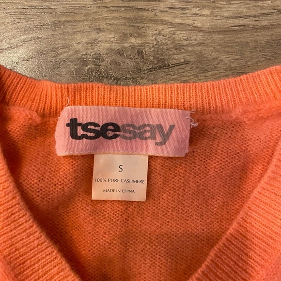 TSE CASHMERE SZ S OMBRÉ ORG/YWL V NECK SWEATER - Picture 4 of 5